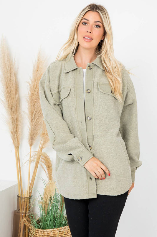 Washed Fleece Olive Shacket