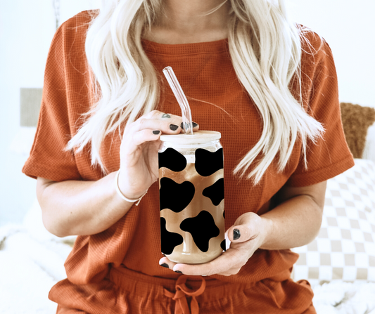 Cow Print Glass Can Cup