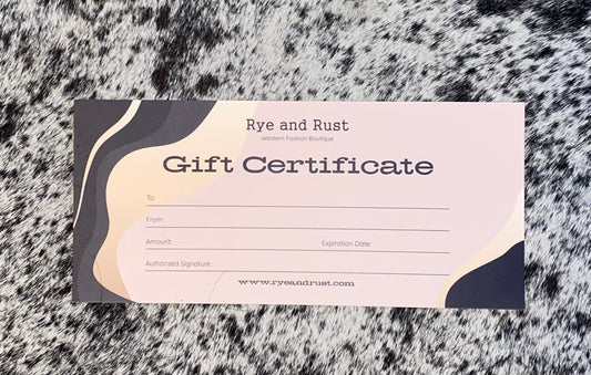 Rye and Rust Gift Certificate